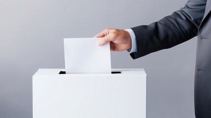 The person places a ballot for the election of president, senator or deputy into a white ballot box.