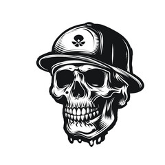 pirate skull and crossbones skull face with hat distro illustration vector