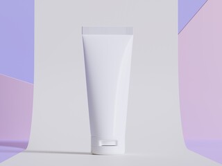 Realistic cosmetic bottle. Beauty product container set, plastic bottle illustration blank. spray bottle, cream tube and jar mockup collection on the podiun 3D. Clear spa hygiene object 