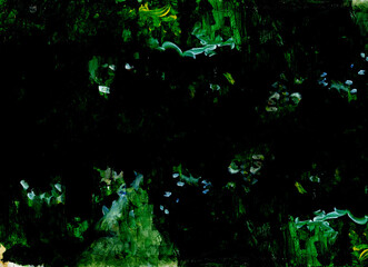 Аbstract background with green and black paint splashes and blots. Forest allusion