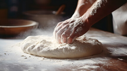kneading dough, man kneading dough to make a pizza, pizza making, pizza preparation