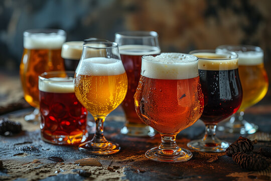 Assortment of Craft Beers in Various Glasses