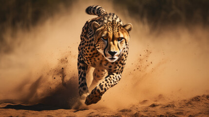 Speed and agility of a cheetah in full stride - obrazy, fototapety, plakaty
