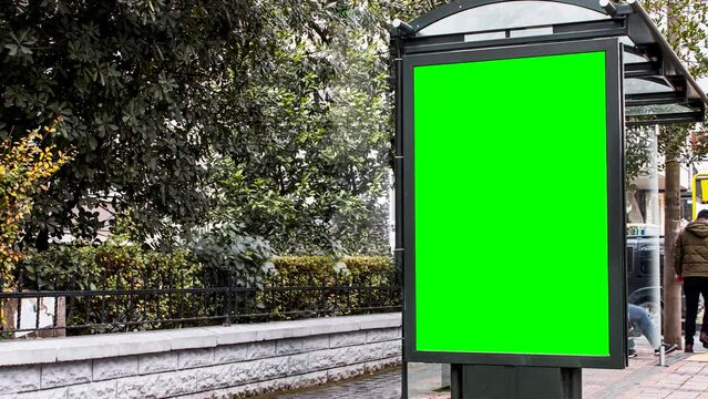 Billboard mockup video, green screen chroma key, zoom in out camera effect