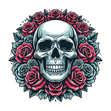 Mystical Beauty Skull and Rose T-Shirt Graphic