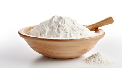 Flour in wooden bowl isolated on white background - Powered by Adobe
