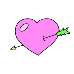 Arrowed Heart Icon. 1990 retro colored Love Symbol. 90s 00s style hand drawn doodle valentine's day sticker