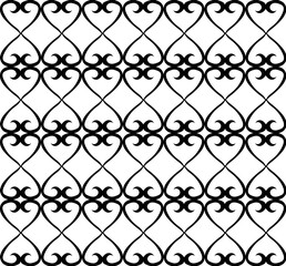 Naklejka premium Vector geometric black pattern in the form of an original lattice of spirals and hearts on a white background