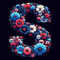 Flower font letter S. AI generated illustration