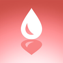Blood icon. Drop of blood. Vector icon isolated on red background.