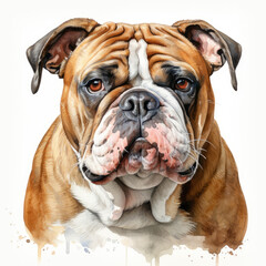 watercolor English Bulldog clipart, Generative Ai