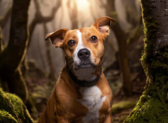 cute image of a dog in a forest background - 701849932