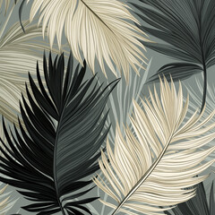 Tropical print, palm leaves,  vector, AI generated art
