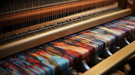 Traditional Weaving Loom Creating Colorful Fabric. Generative ai