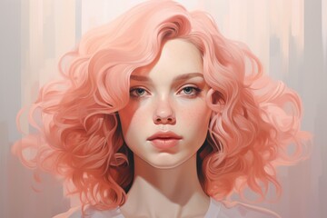 Portrait of a woman with pink wavy voluminous hair illustration