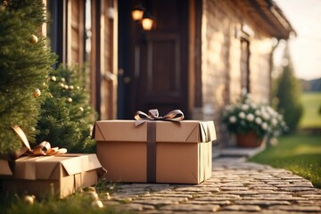 Elegant gift box shop delivery, postal service and luxury online shopping. ai generative