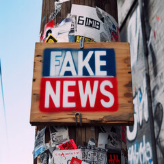 Obraz premium FAKE NEWS board on street. ai generative