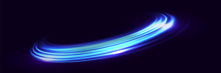 The effect of high-speed light trails. Futuristic dynamic motion technology. Neon glowing lines.