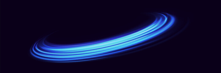 The effect of high-speed light trails. Futuristic dynamic motion technology. Neon glowing lines.