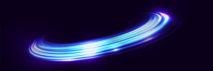 The effect of high-speed light trails. Futuristic dynamic motion technology. Neon glowing lines.