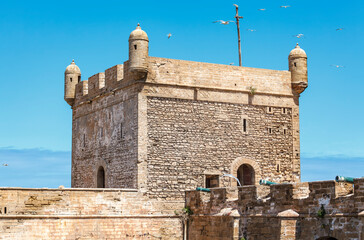 Borj El Barmil, tower of Essaouira ramparts at the harbour of Essaouira, Morocco, North Africa