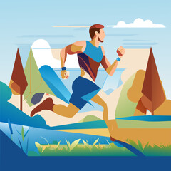 Obraz na płótnie Canvas vector illustration of a man jogging on a forest background