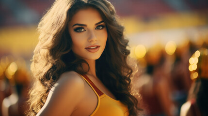 Naklejka premium Beauty cheerleaders in action close up portrait. Concept of unity and team sport.