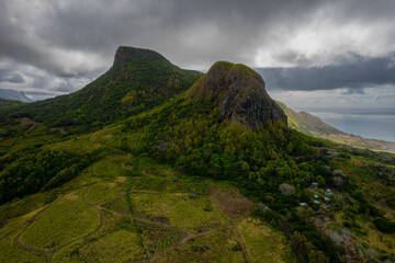 Aerial view of Lion Mountain which is located in the South-East of Mauritius island