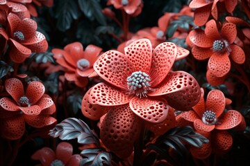 red and black flowers in a garden