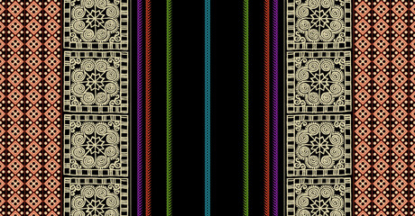 Ethnic ikat seamless pattern design. Tribal turkey African Indian traditional embroidery vector background. Aztec fabric carpet mandala ornament chevron textile decoration wallpaper