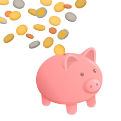 Cash money and piggy bank