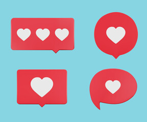 Red pastel with white heart icon love speech bubble icon set on a purple background