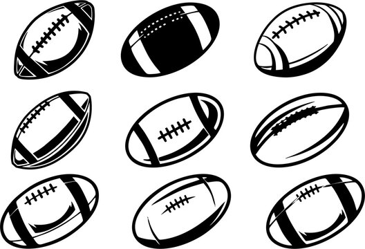 American football ball icons set. High resolution image rugby ball on white background. Tournament poster and banner idea.
