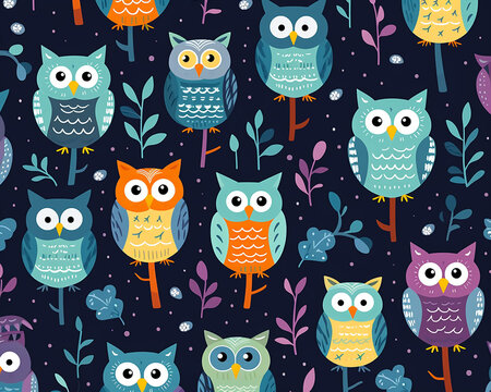 seamless pattern with owls
