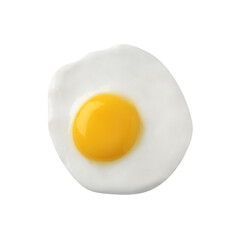Tasty fried chicken egg isolated on white, top view