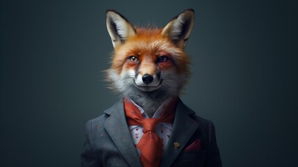Obraz premium fox and suit by alex sanders in the style of minimal.Generative AI