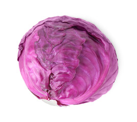 One red cabbage isolated on white, top view