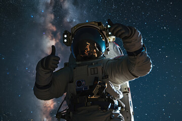 Anonymous Astronaut Gesturing Positivity in Deep Space