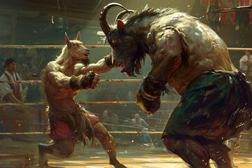 illustration of a fighting goat - obrazy, fototapety, plakaty