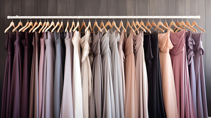 rack of classic Formal Wear Dresses, bridesmaid dresses