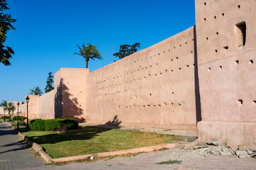City wall of the old medina in Marrakesh, Morocco, Africa