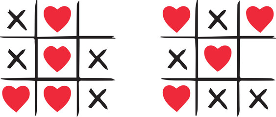 Three-in-a-row game set with red heart 
