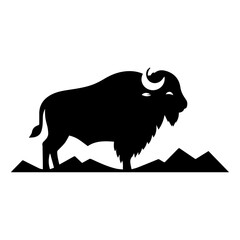 minimal buffalo vector silhouette, black color silhouette, white background