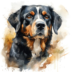 watercolor Entlebucher Mountain Dog clipart, Generative Ai