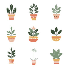 Plant in pot vector illustration set