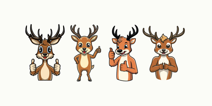 set of vector deer giving thumbs up illustration