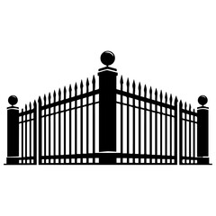 minimal fence vector silhouette, black color silhouette, white background