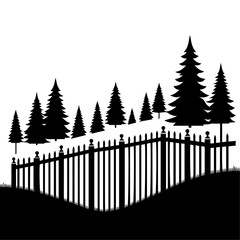 minimal fence vector silhouette, black color silhouette, white background