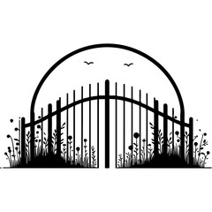 minimal fence vector silhouette, black color silhouette, white background