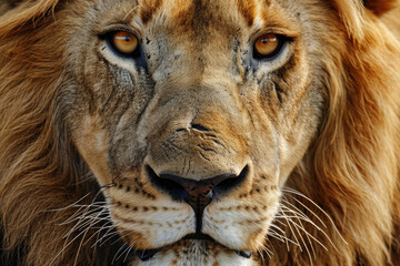 A close-up photograph showcasing the intense gaze and facial expressions of a lion